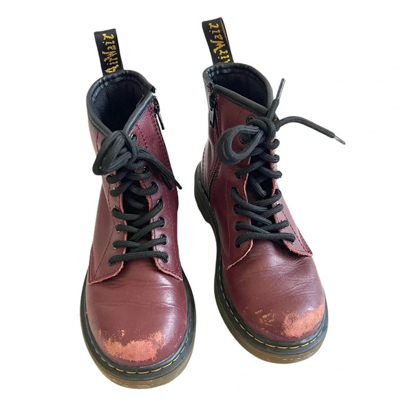 Dr. Martens Kids Boy Girl 1460 smooth leather cherry red 8 eyelets boots size 13 - Picture 4 of 7